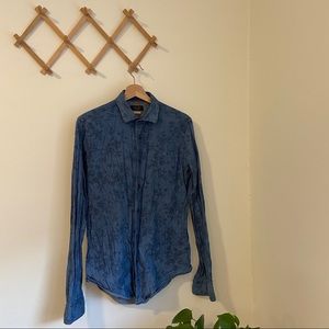 Zara Man Denim Style Flower Button Down Tee
